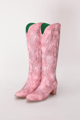 Embroidered Dusty Rose Mid Calf Cowgirl Boho Boots