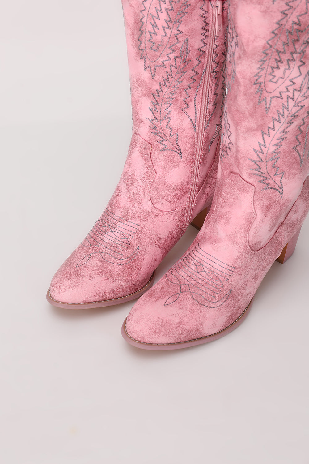 Embroidered Dusty Rose Mid Calf Cowgirl Boho Boots