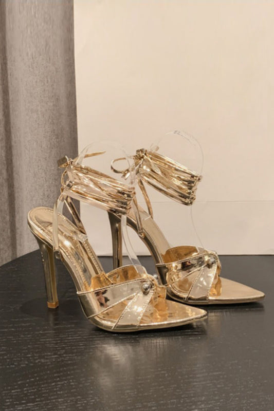 Golden Open Toe High Heel Sandals