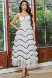 White Ruffled Tulle A-Line Engagement Party Dress