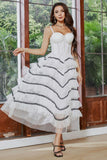 White Ruffled Tulle A-Line Engagement Party Dress