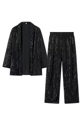 Black Sparkly Sequin 2 Piece Women Suits