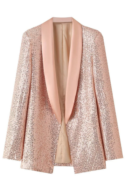 Sparkly Blush Sequins Women Prom Party Blazer