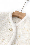 Light Luxury White Wool Splicing Small Stand Collar Women Jacket