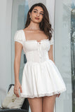 White A Line Square Neck Short Graduation Dress