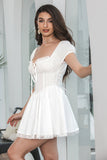 White A Line Square Neck Short Graduation Dress