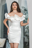 White Bodycon Off the Shoulder Short Graduation Dress