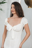 Sheath Single Breasted Lace-Up Little White Dress With Puff Sleeves