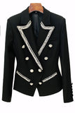 Fashionable Diamond Beaded Double Breasted Slim Women Blazer