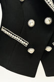 Fashionable Diamond Beaded Double Breasted Slim Women Blazer