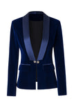 Black Slim Fit Buttoned Velvet Women Blazer