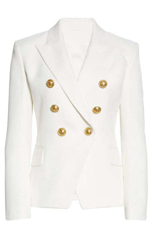 White Peak Lapel Double Breasted Women Blazer