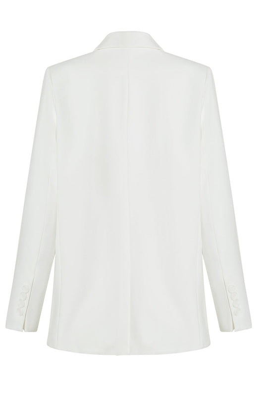 White Notched Lapel Women Blazer