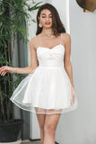 White A-Line Spaghetti Straps Short Graduation Dress