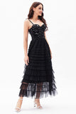 Black A-Line Tulle Tiered Corset Party Dress