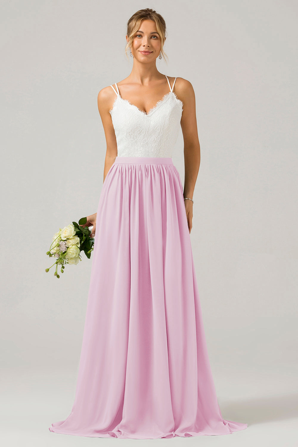 Eucalyptus Open Back Boho Chiffon Long Bridesmaid Dress with Lace