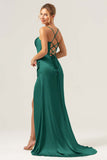 Spaghetti Straps Agave Corset Long Bridesmaid Dress with Slit