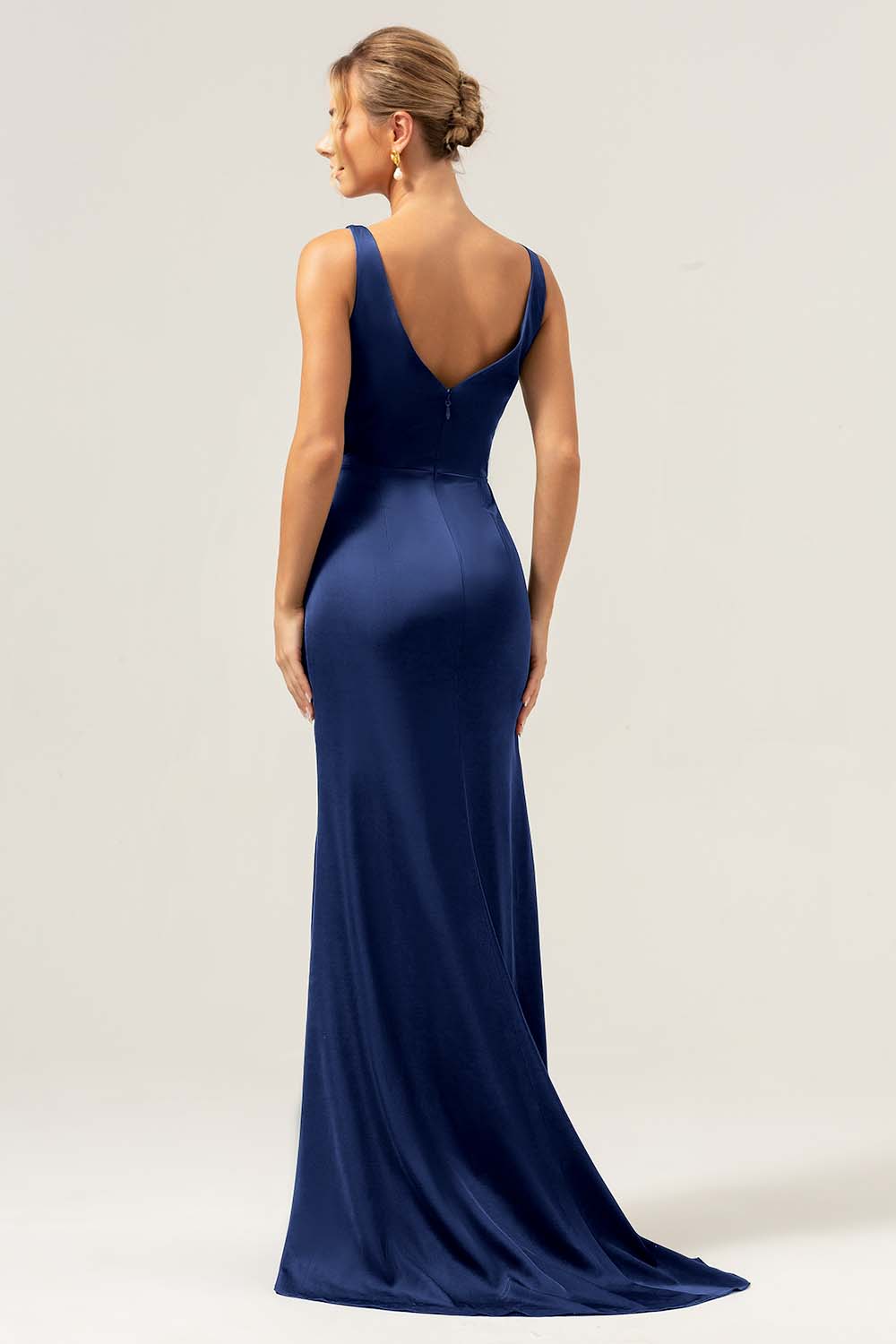 Agave V-Neck Long Bridesmaid Dress with Slit