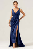 Agave V-Neck Long Bridesmaid Dress with Slit