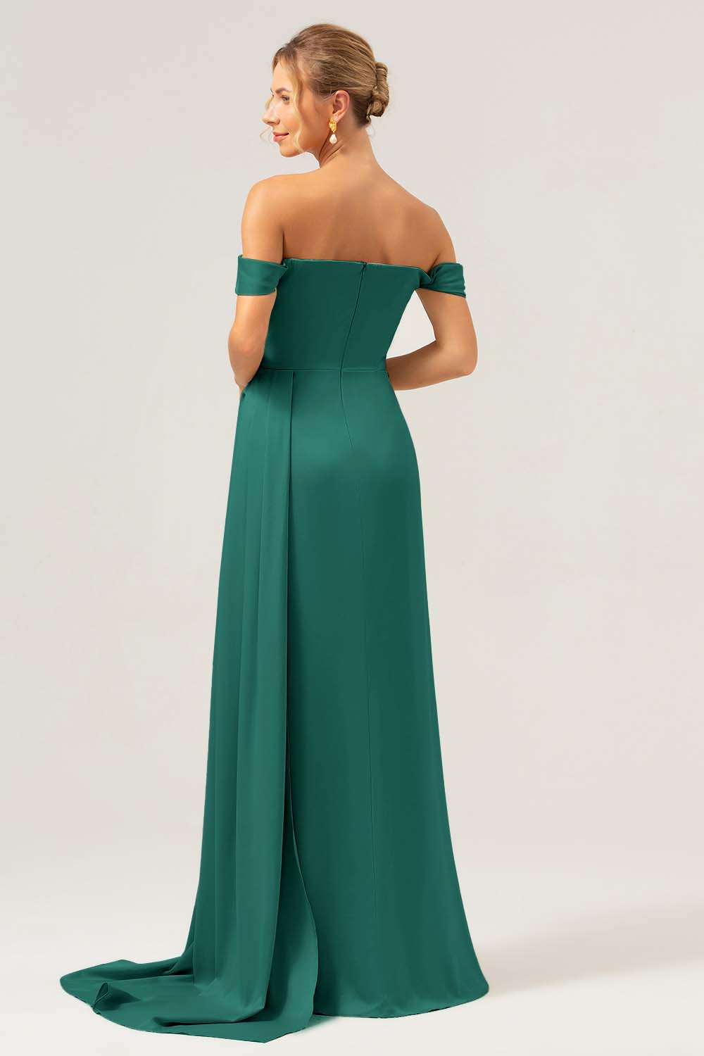 Sage Off The Shoulder Long Bridesmaid Dress with Slit