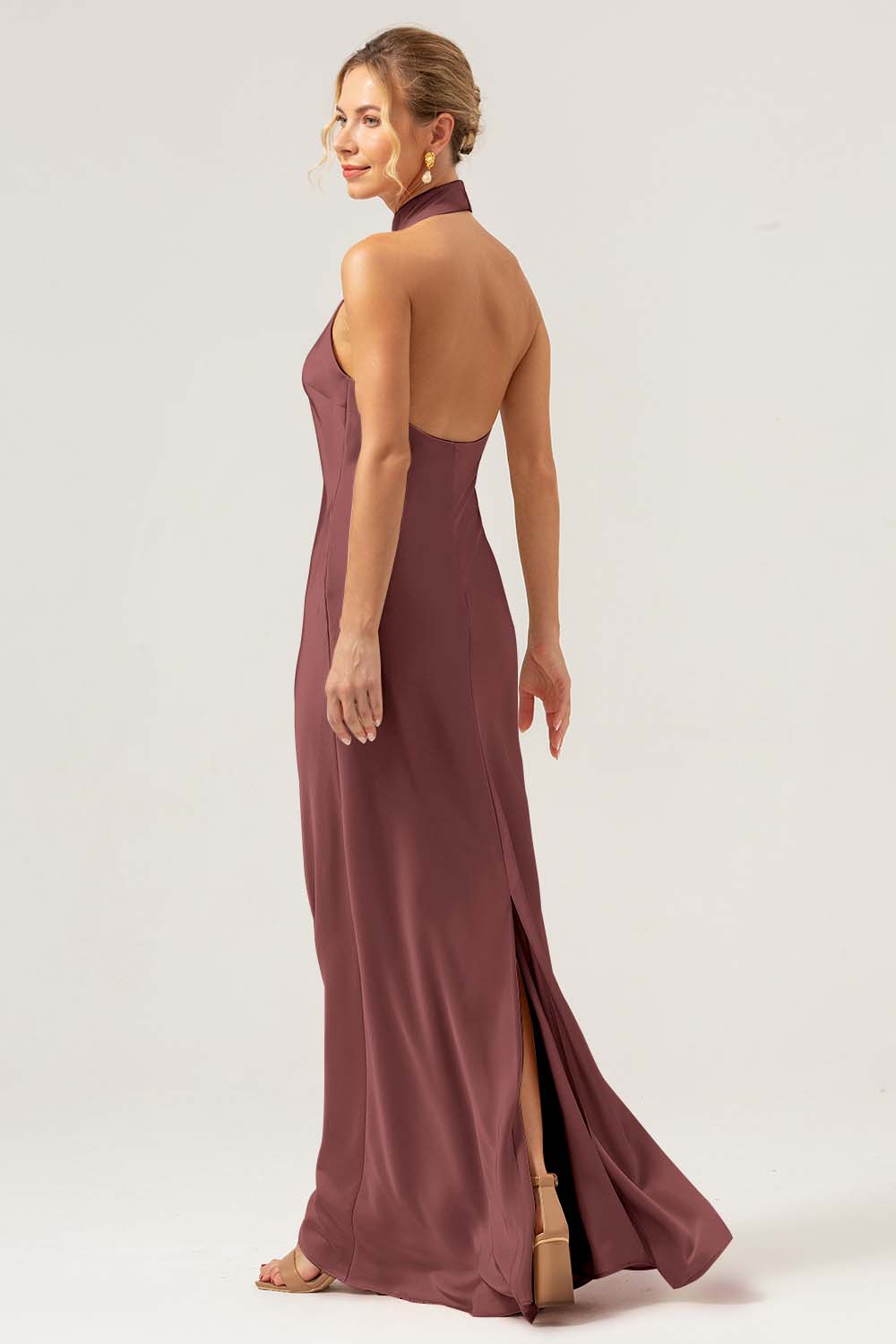 Halter Sheath Dark Green Long Bridesmaid Dress with Back Slit