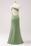 Eucalyptus One Shoulder Mermaid Satin Long Bridesmaid Dress