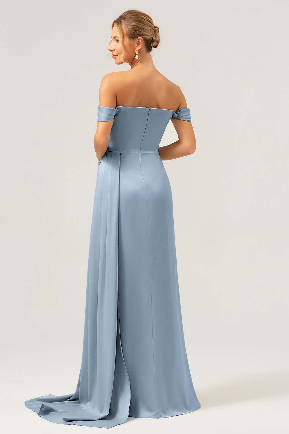 Sage Off The Shoulder Long Bridesmaid Dress with Slit