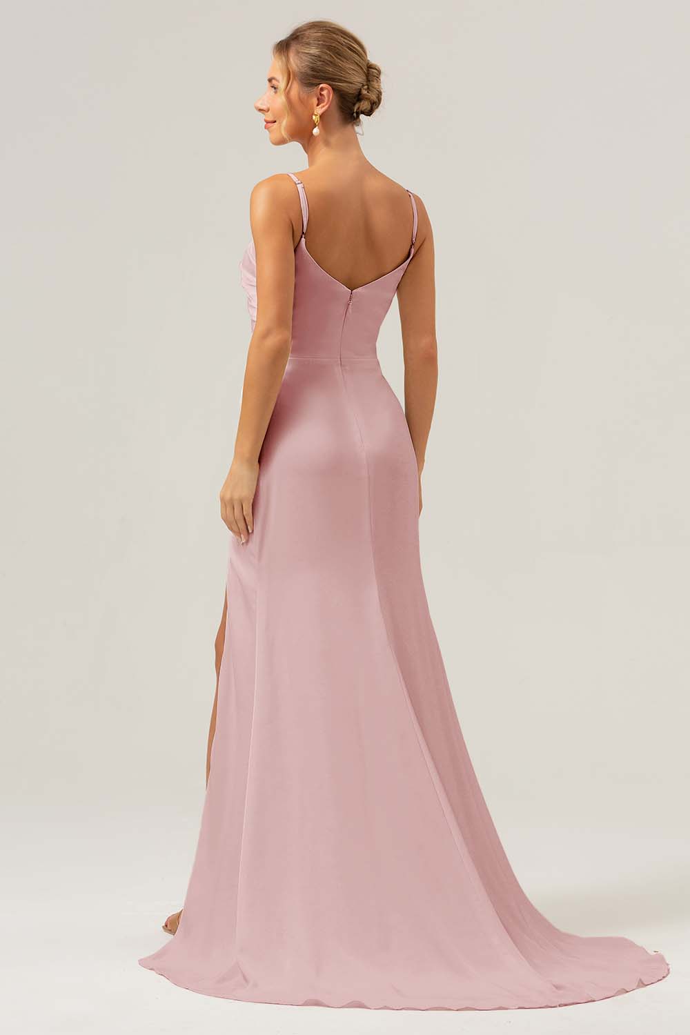 Simple Ivory Spaghetti Straps Long Bridesmaid Dress with Slit