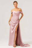 Sage Off The Shoulder Long Bridesmaid Dress with Slit