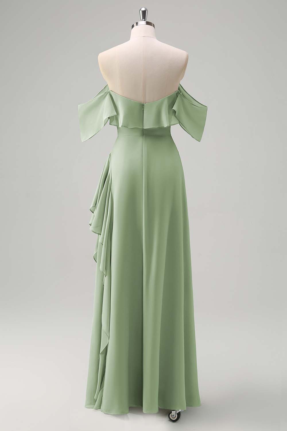 Light Green Off The Shoulder Chiffon Long Bridesmaid Dress