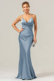 Purple Mermaid Spaghetti Straps Hollow Out Bridesmaid Dress