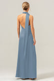 Peacock Sheath V-Neck Backless Long Bridesmaid Dress with Slit