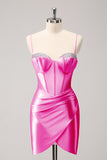 Sparkly Pink Spaghetti Straps Tight Homecoming Dress with Beading