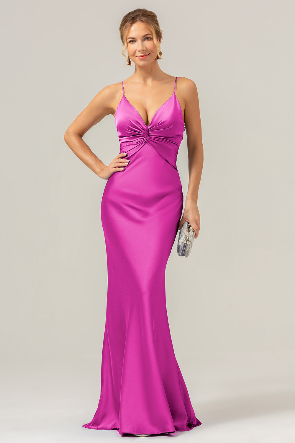 Purple Mermaid Spaghetti Straps Hollow Out Bridesmaid Dress