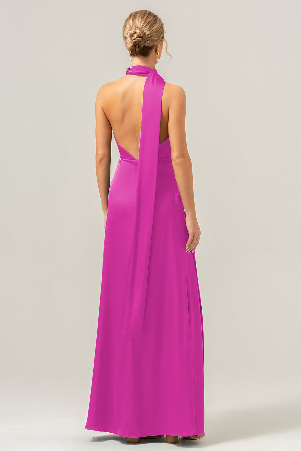 Peacock Sheath V-Neck Backless Long Bridesmaid Dress with Slit