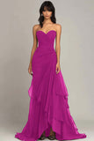 Fuchsia Sweetheart Ruffled Formal Dress Ruched Black Tie Dress Strapless Mermaid Evening Dress