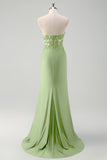 Mermaid Green Strapless Cut Out Corset Long Prom Dress with Slit