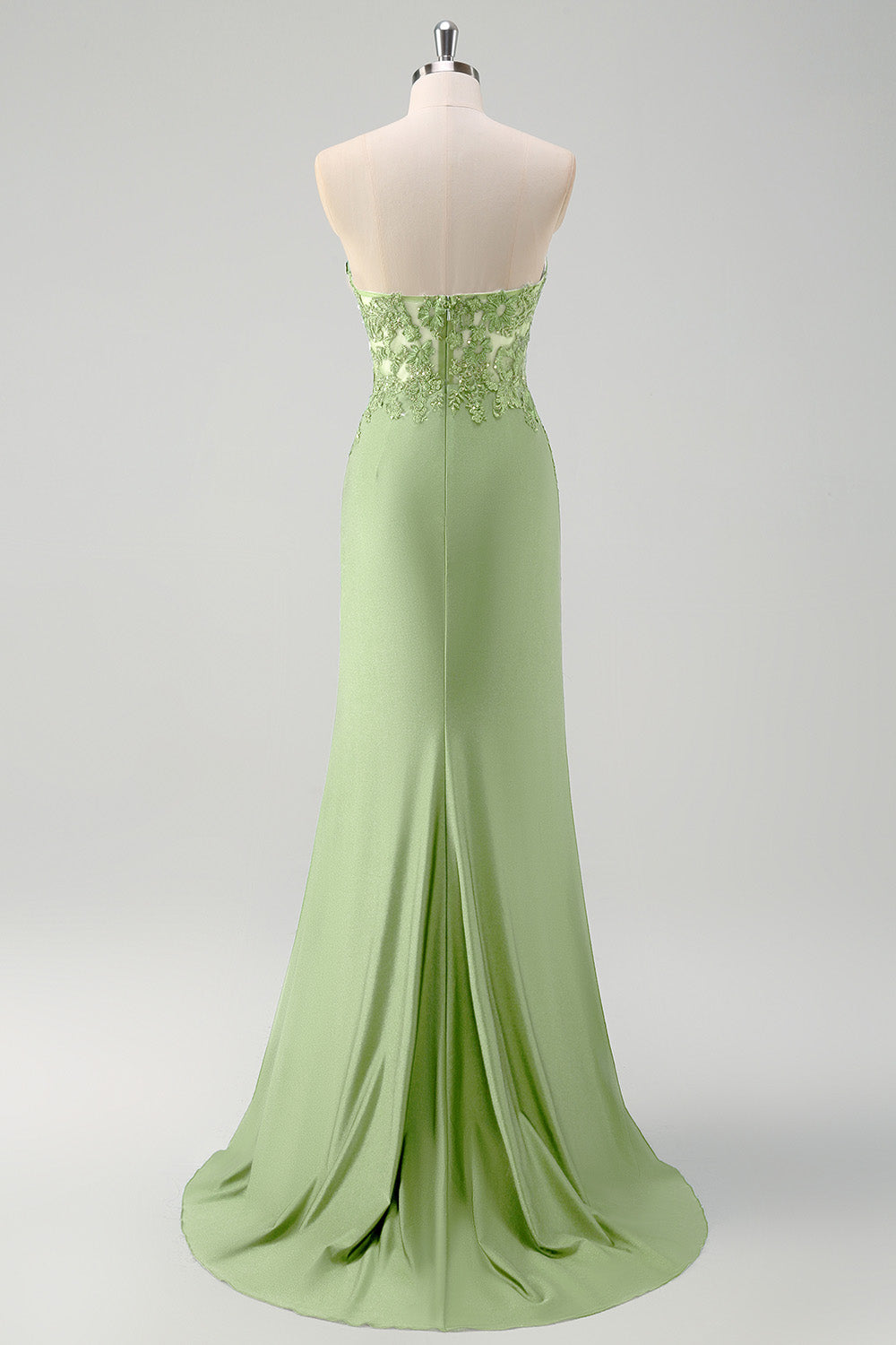 Mermaid Green Sweetheart Applique Satin Long Prom Dress