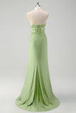 Mermaid Green Sweetheart Applique Satin Long Prom Dress