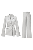 Champagne Double Breasted 2 Piece Women's Suits with Belt