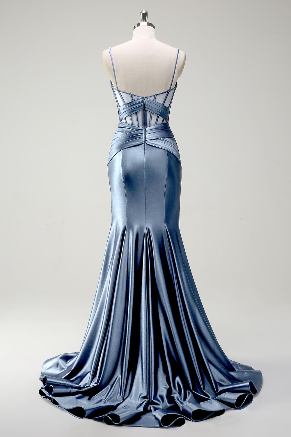 Royal Blue Spaghetti Straps Mermaid Long Prom Dress with Slit