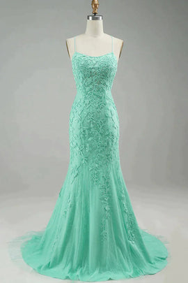 Mint Mermaid Long Prom Dress with Appliques