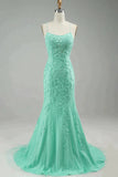 Mint Mermaid Long Prom Dress with Appliques