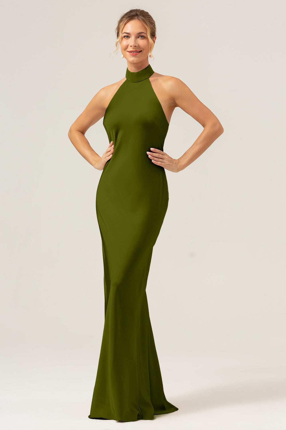 Halter Sheath Dark Green Long Bridesmaid Dress with Back Slit