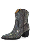 Black Rhinestone Contrast Color Western Ankle Boots