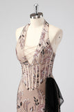 Glitter Halter Blush Corset Tight Appliques Short Cocktail Dress with Beading