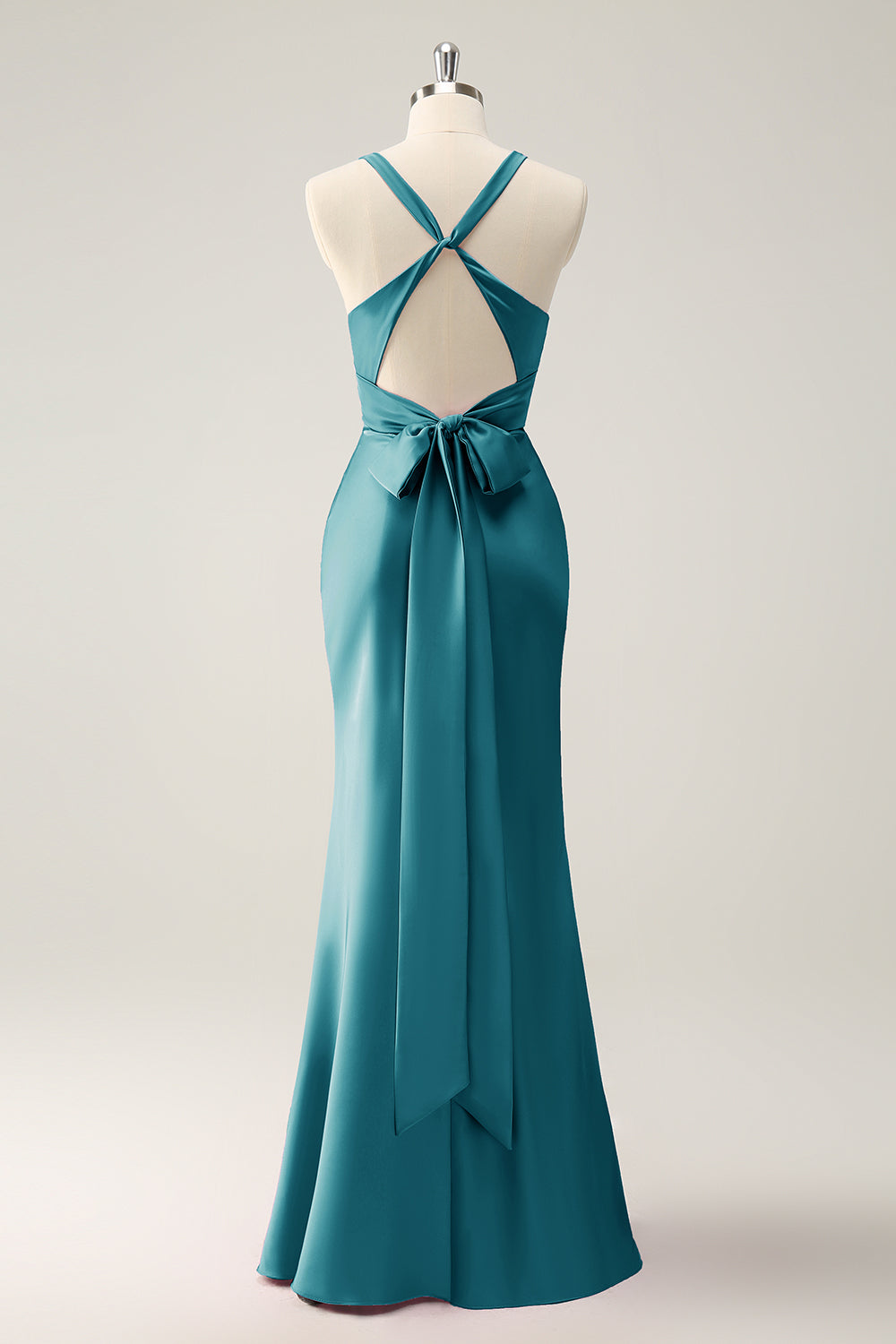 Eucalyptus Mermaid V Neck Satin Long Bridesmaid Dress