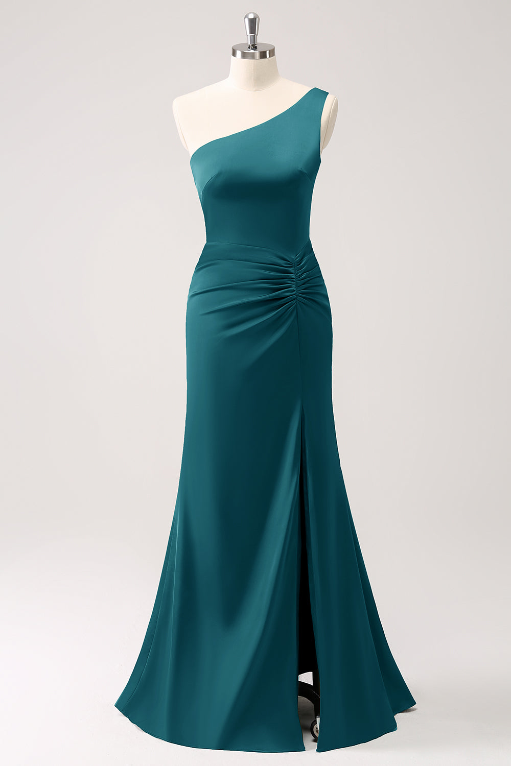 Dusty Sage One Shoulder Mermaid Satin Long Bridesmaid Dress