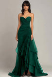 Pine Sweetheart Ruffled Formal Dress Ruched Black Tie Dress Strapless Mermaid Evening Dress