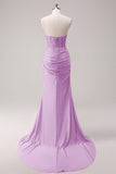 Fuchsia Strapless Corset Mermaid Long Prom Dress with Slit